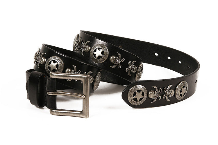 Full Grain Leather Belt with Skull Rivets