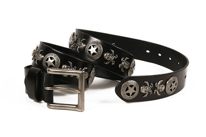 Full Grain Leather Belt with Skull Rivets