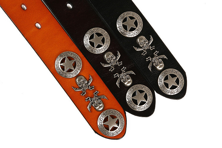 Full Grain Leather Belt with Skull Rivets