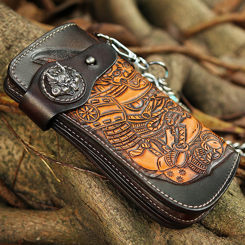 Tooled Leather Wallet for Men with Samurai Engraved