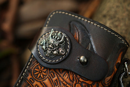 Tooled Leather Wallet for Men with Samurai Engraved