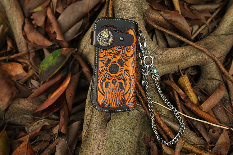 Tooled Leather Wallet for Men with Samurai Engraved