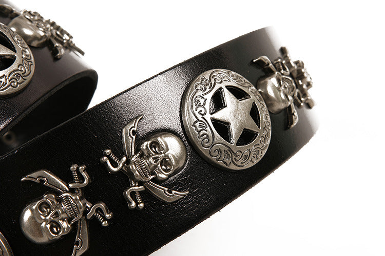 Full Grain Leather Belt with Skull Rivets