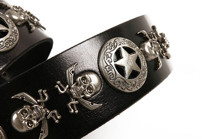 Full Grain Leather Belt with Skull Rivets