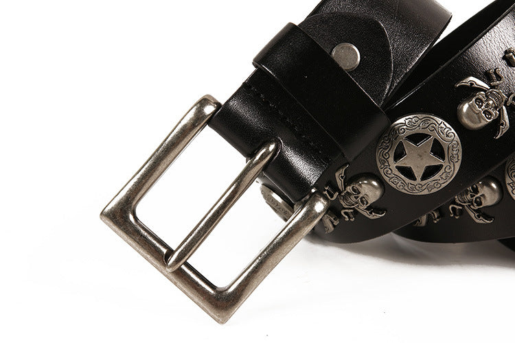 Full Grain Leather Belt with Skull Rivets