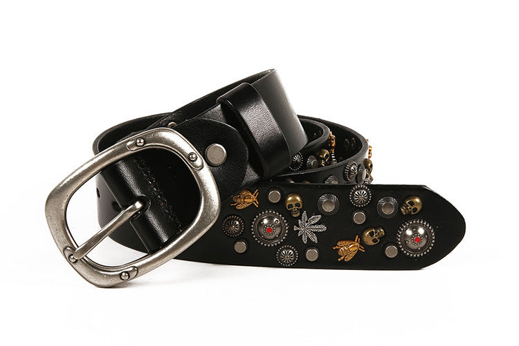 Punk Rivet Genuine Leather Belt for Men and Women