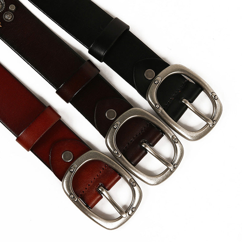 Punk Rivet Genuine Leather Belt for Men and Women