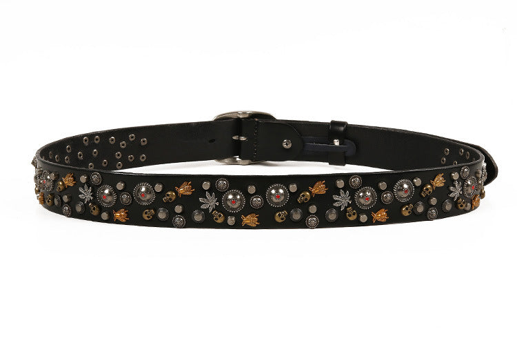 Punk Rivet Genuine Leather Belt for Men and Women