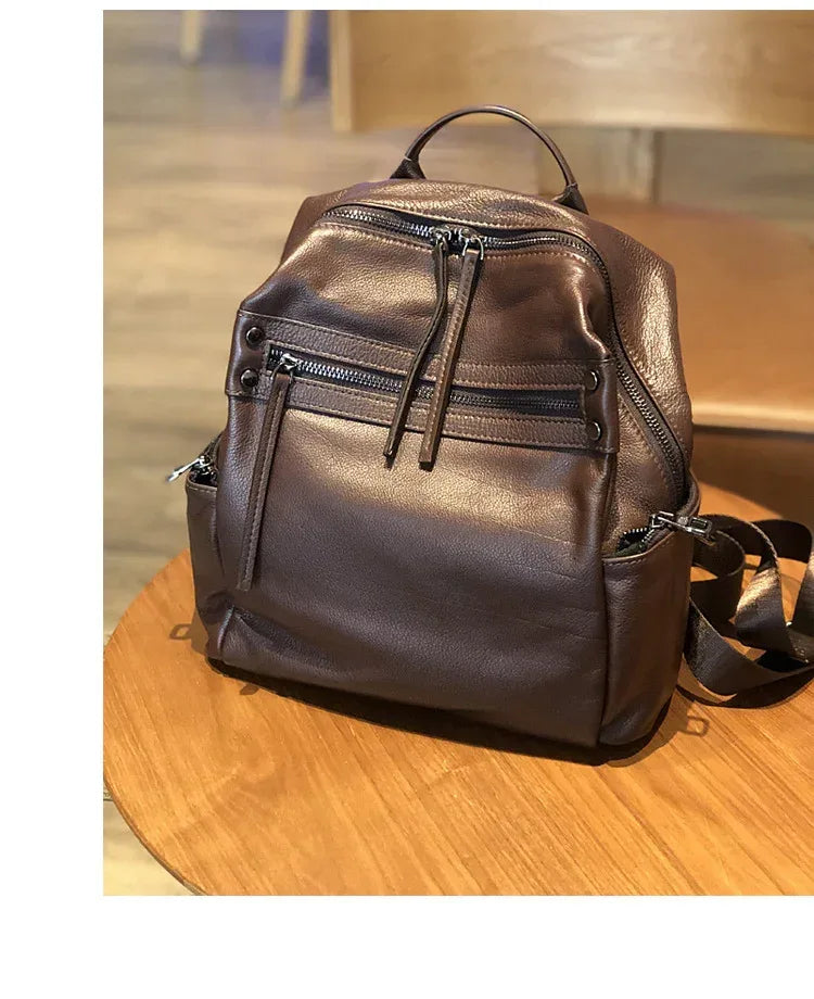 Brown Leather Backpack Women Backpack for Travel