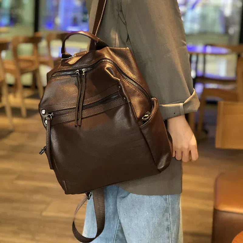 Brown Leather Backpack Women Backpack for Travel