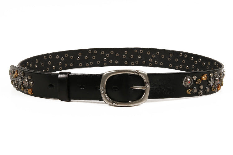 Punk Rivet Genuine Leather Belt for Men and Women