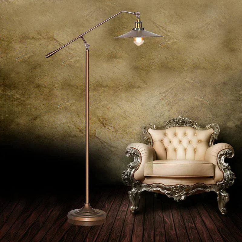 Industrial bronze boom arm floor lamp