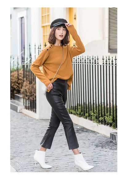 Women High Waisted Cropped Flare Leather Pants