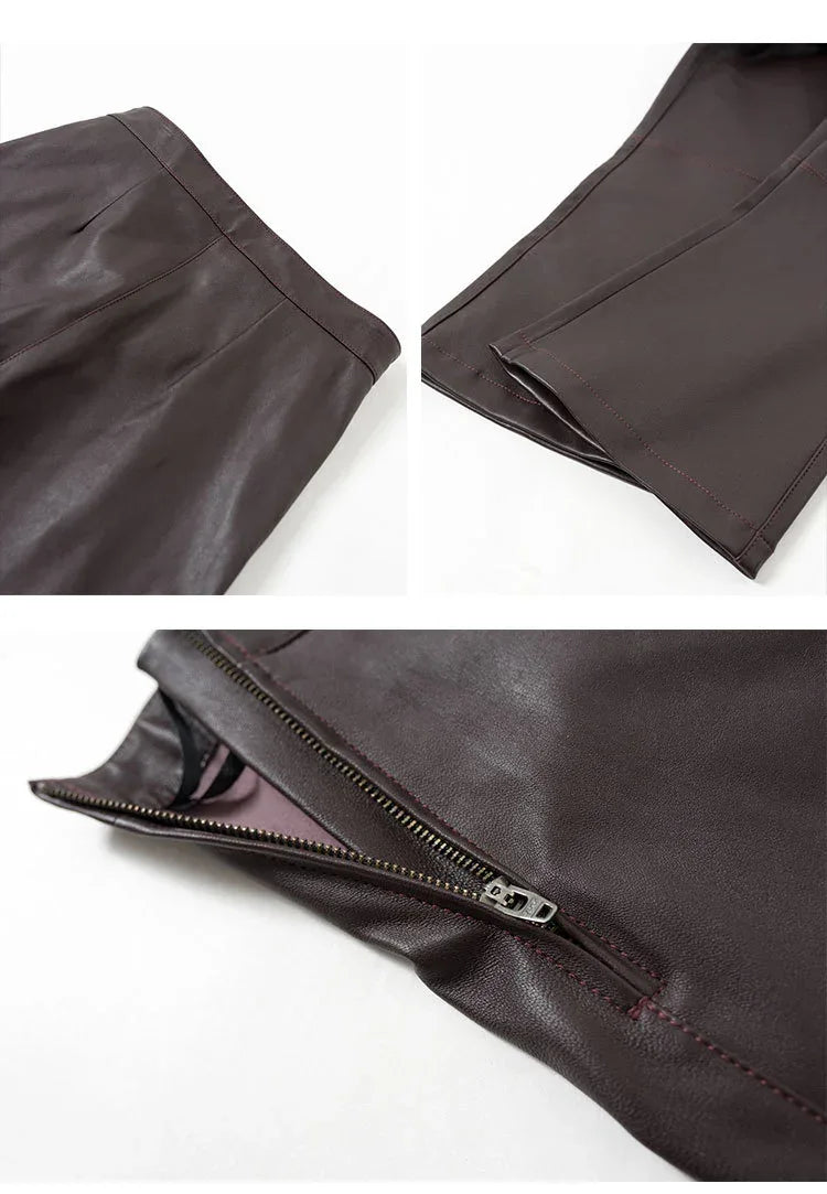 Women High Waisted Cropped Flare Leather Pants
