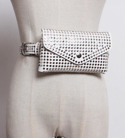 Studded punk pu leather waist phone bag 3