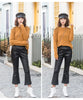 Women High Waisted Cropped Flare Leather Pants Black S
