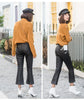 Women High Waisted Cropped Flare Leather Pants