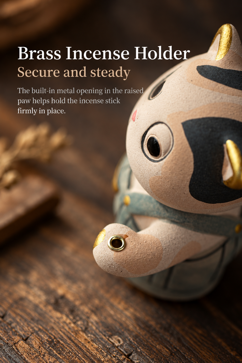 Stick Incense Holder Cute Cat Figurine with Optional Round Tray