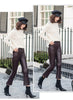 Women High Waisted Cropped Flare Leather Pants