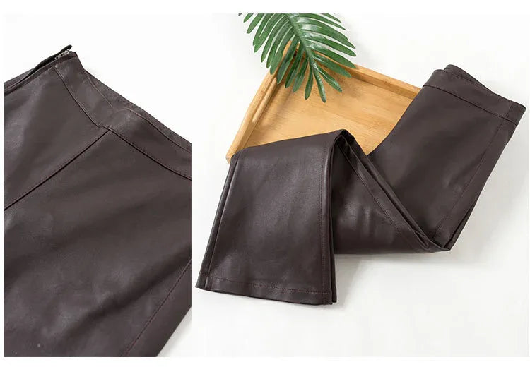 Women High Waisted Cropped Flare Leather Pants
