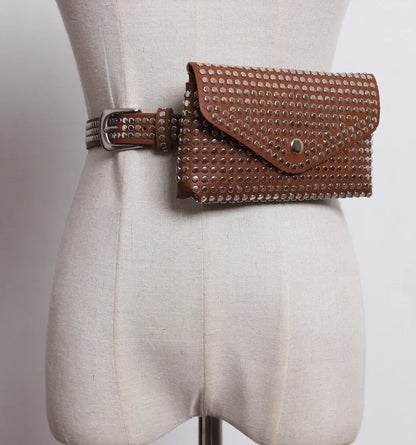 Studded punk pu leather waist phone bag 2