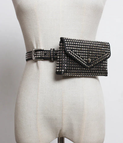 Studded punk pu leather waist phone bag 1