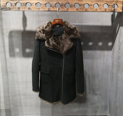 Women’s Genuine Suede Fur Lined Sheepskin Long Coat