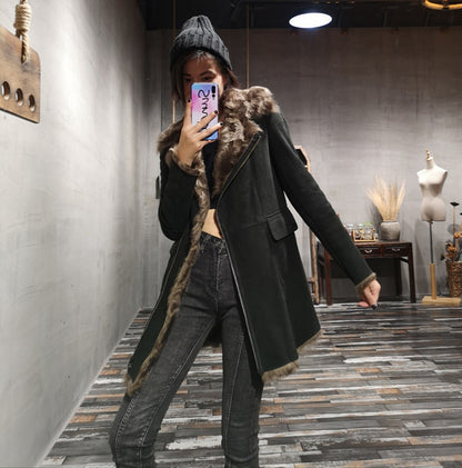 Women’s Genuine Suede Fur Lined Sheepskin Long Coat
