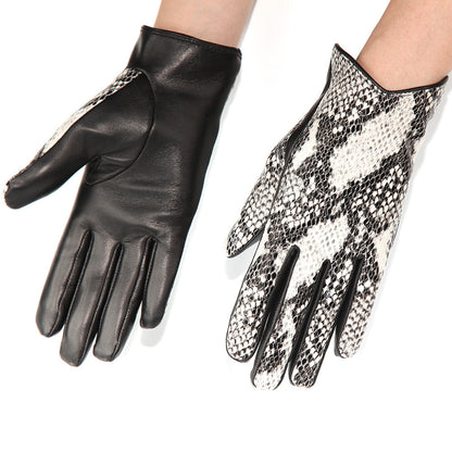 Women’s Leather Gloves Winter Lambskin Python Pattern Touchscreen