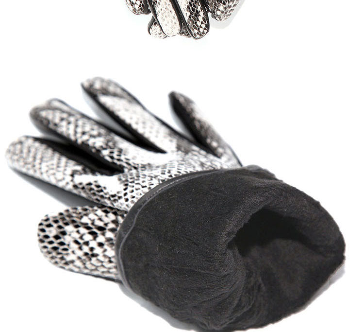 Women’s Leather Gloves Winter Lambskin Python Pattern Touchscreen