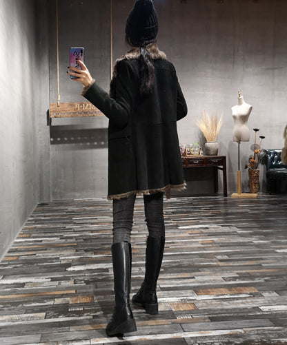 Women’s Genuine Suede Fur Lined Sheepskin Long Coat