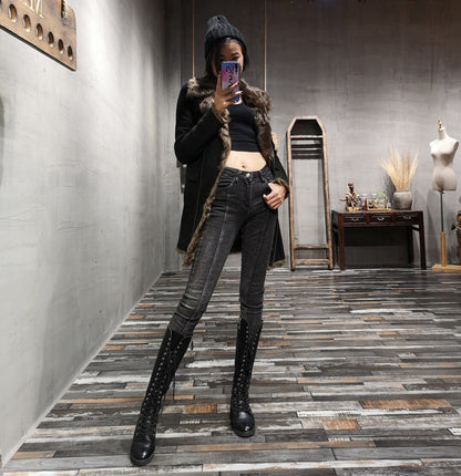 Women’s Genuine Suede Fur Lined Sheepskin Long Coat