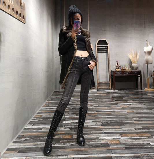 Women’s Genuine Suede Fur Lined Sheepskin Long Coat