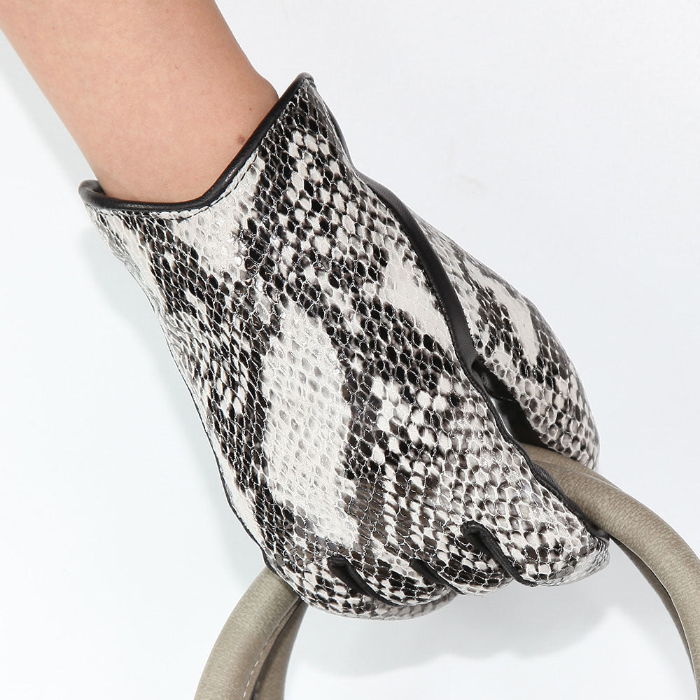 Women’s Leather Gloves Winter Lambskin Python Pattern Touchscreen