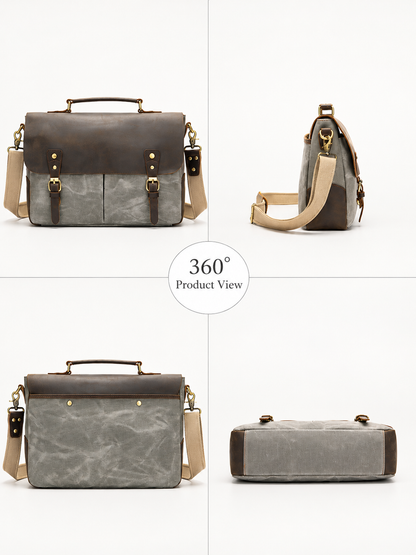 Canvas Briefcase Laptop Bag for Men with 14 Inch Sleeve