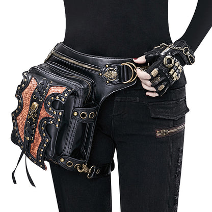 Steampunk Waist Bag with Skull Studs and Adjustable Straps