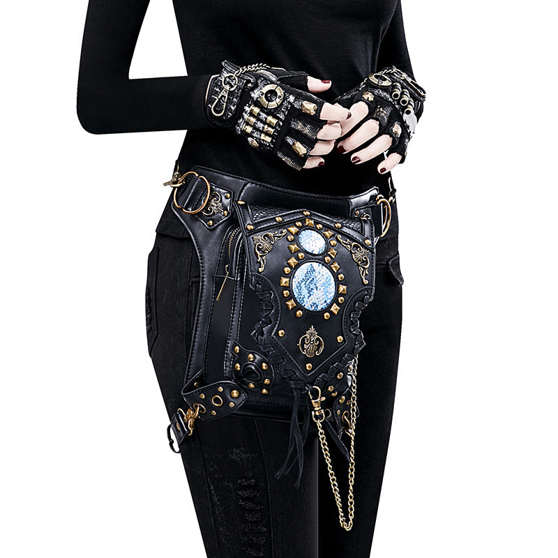Steampunk Shoulder Bag with Chain Harness and Gothic Metal Details