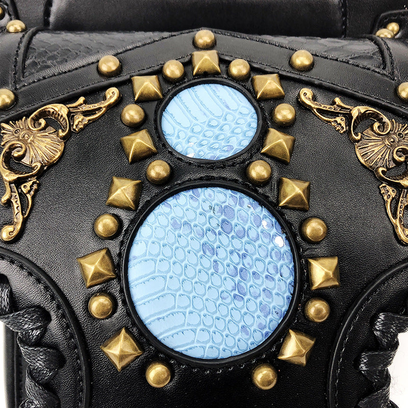 Steampunk Shoulder Bag with Chain Harness and Gothic Metal Details
