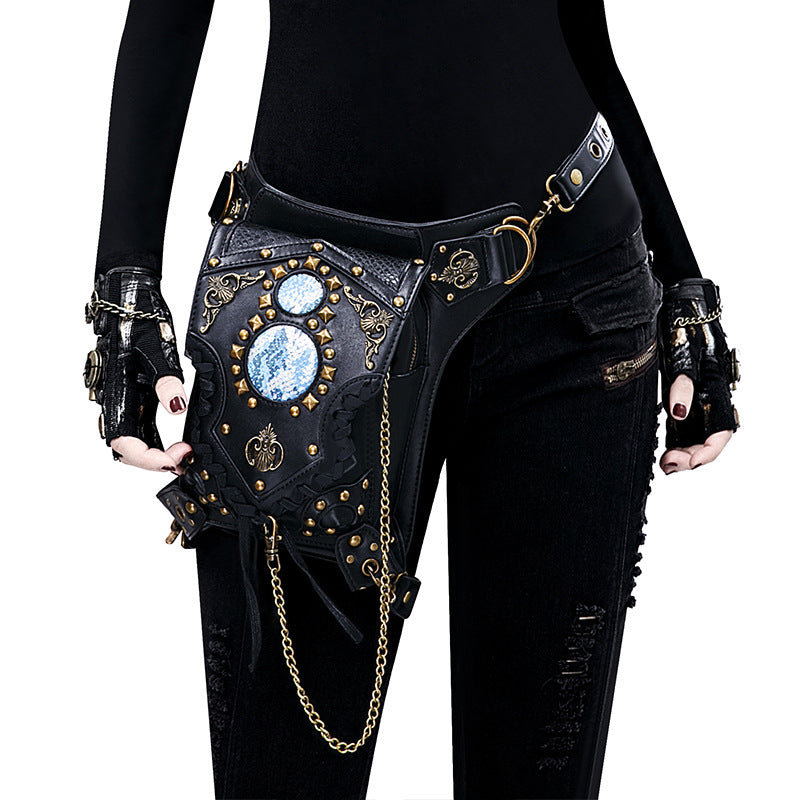 Steampunk Shoulder Bag with Chain Harness and Gothic Metal Details