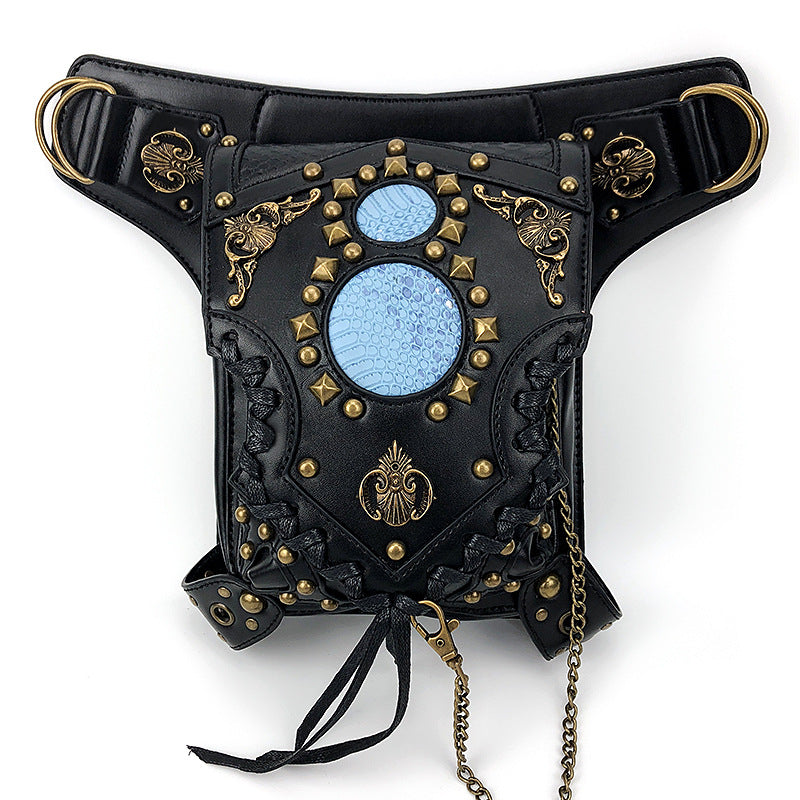 Steampunk Shoulder Bag with Chain Harness and Gothic Metal Details