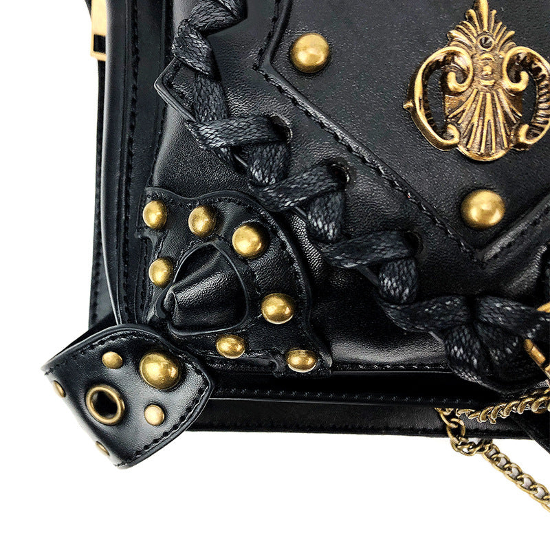 Steampunk Shoulder Bag with Chain Harness and Gothic Metal Details