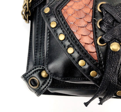 Steampunk Waist Bag with Skull Studs and Adjustable Straps