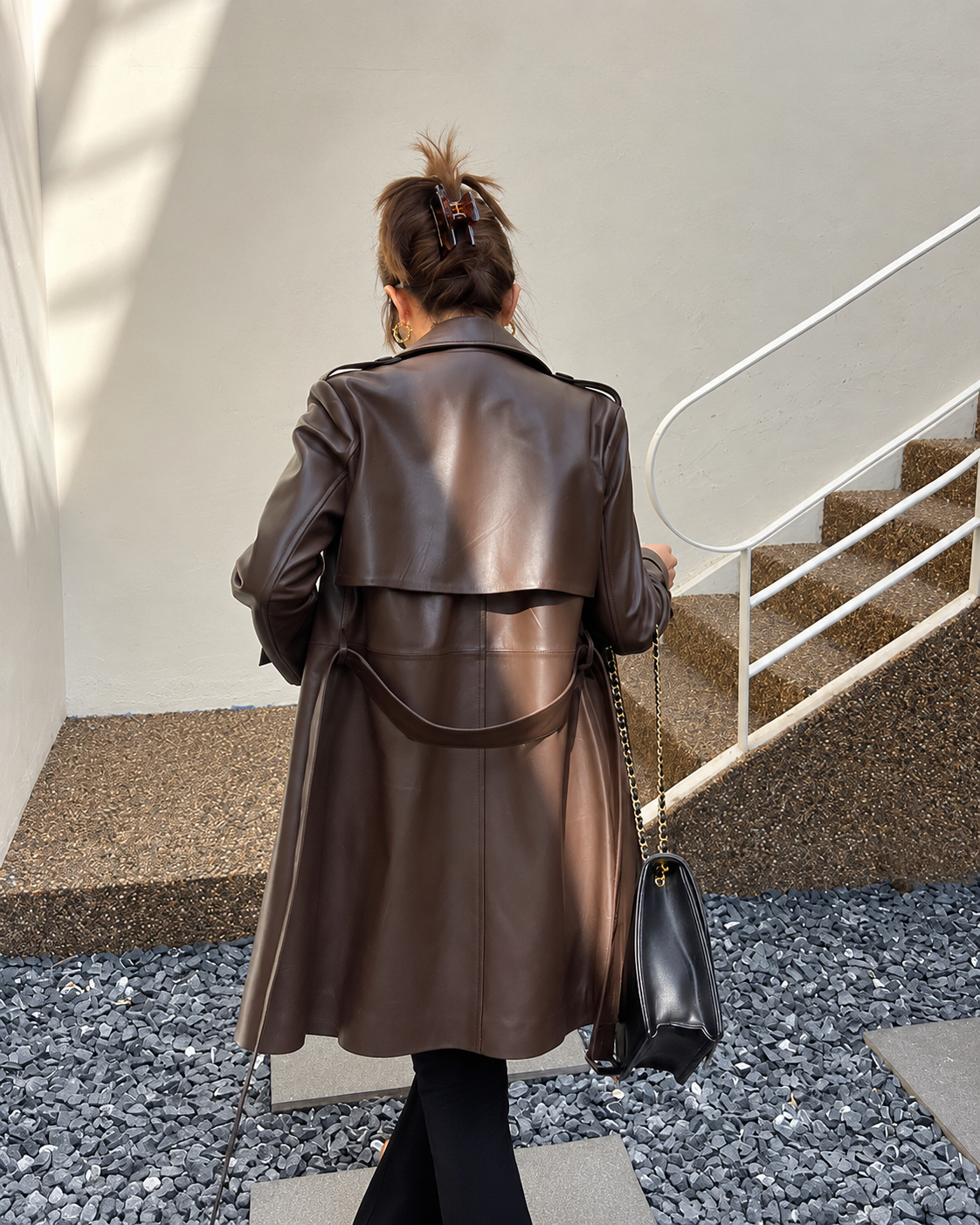 Women's Brown Sheepskin Leather Trench Coat with Belt