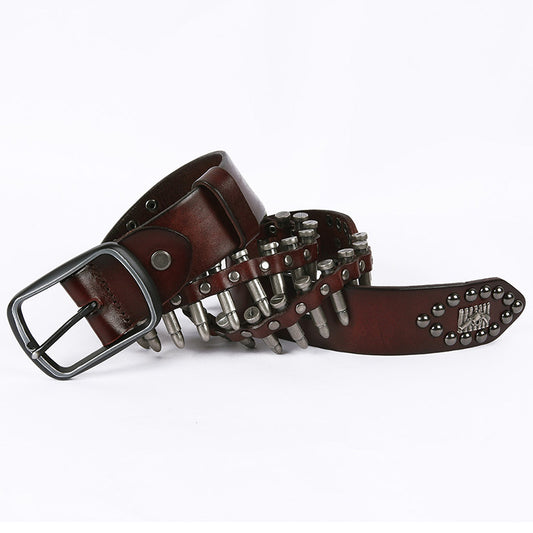 Western Leather Bullet Belt with Studded Punk