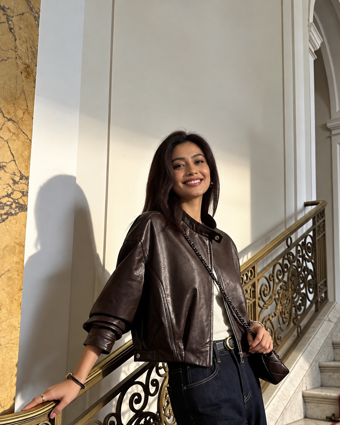Women's Leather Moto Jacket in Oil-Waxed Genuine Sheepskin