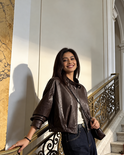 Women's Leather Moto Jacket in Oil-Waxed Genuine Sheepskin