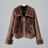 Brown Leather Jacket Women Short Winter Fur Collar Style
