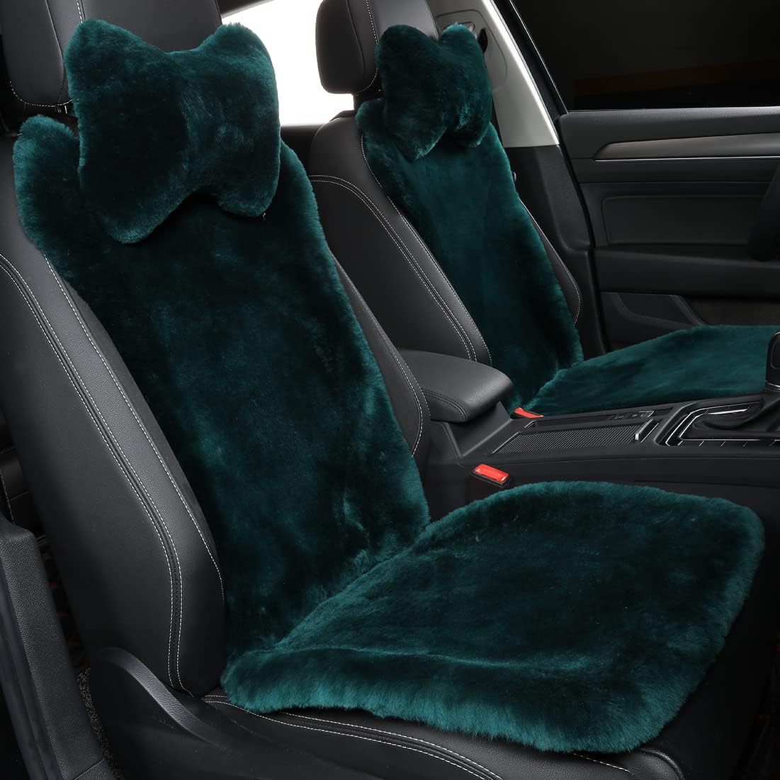 Genuine Sheepskin Car Seat Cover with Detachable Backrest and Headrest
