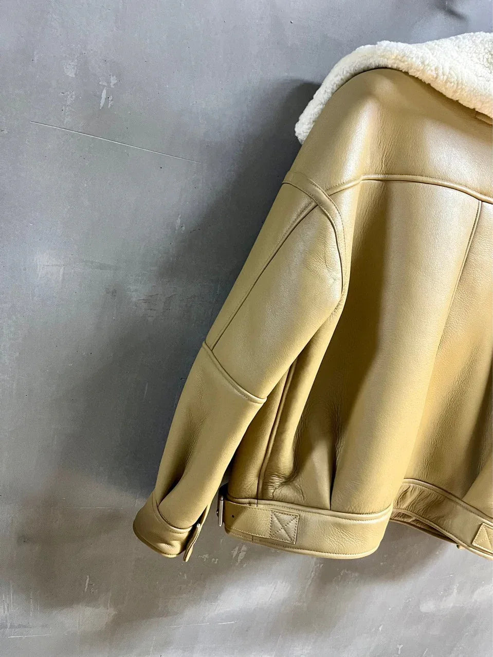Women Shearling Leather Jacket Real Wool Lining