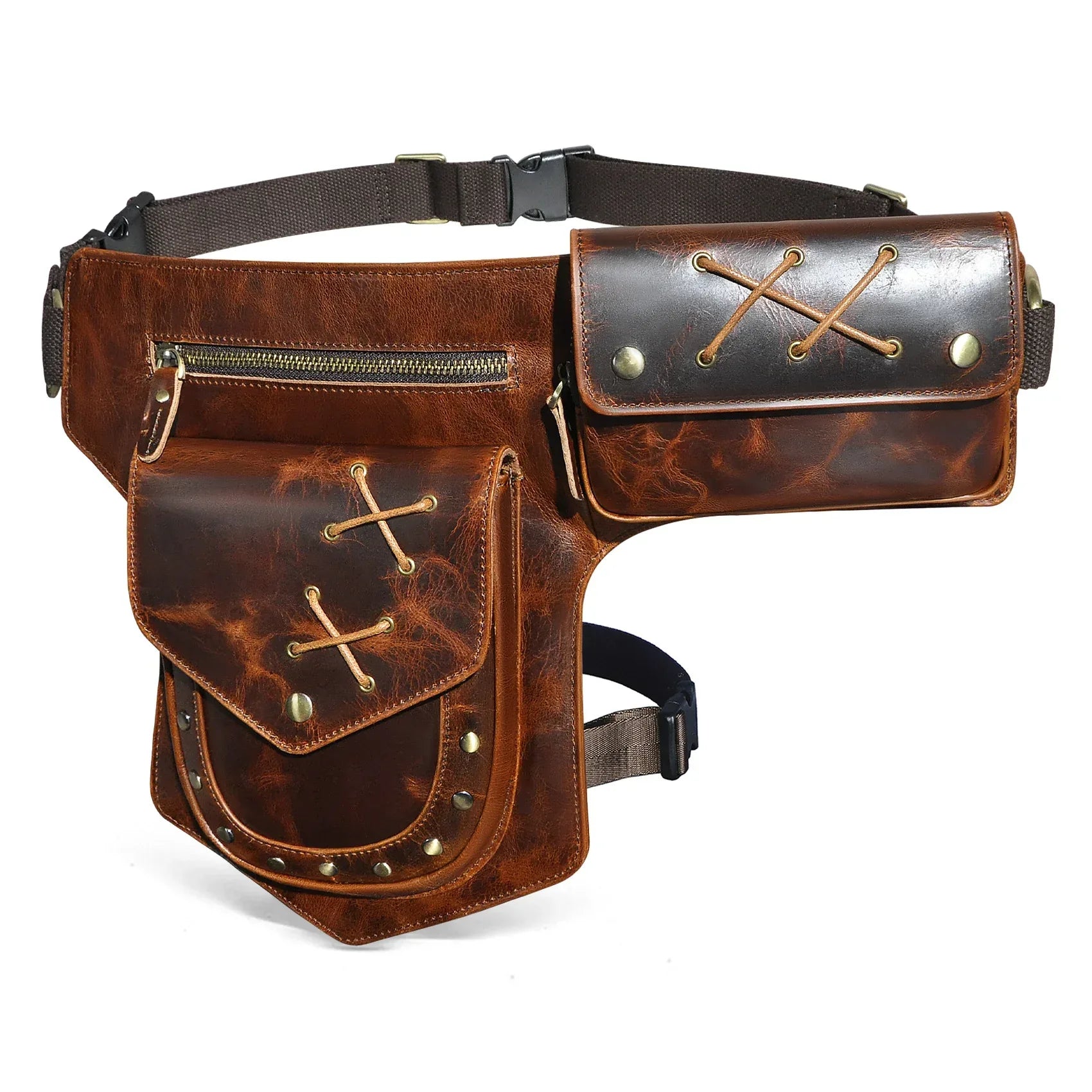 Men Leather Waist Bag with Dual Pocket Design 9